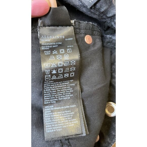 ALLSAINTS LILA EYELET BLACK WASHED DENIIM SKIRT M 10 - Picture 6 of 8